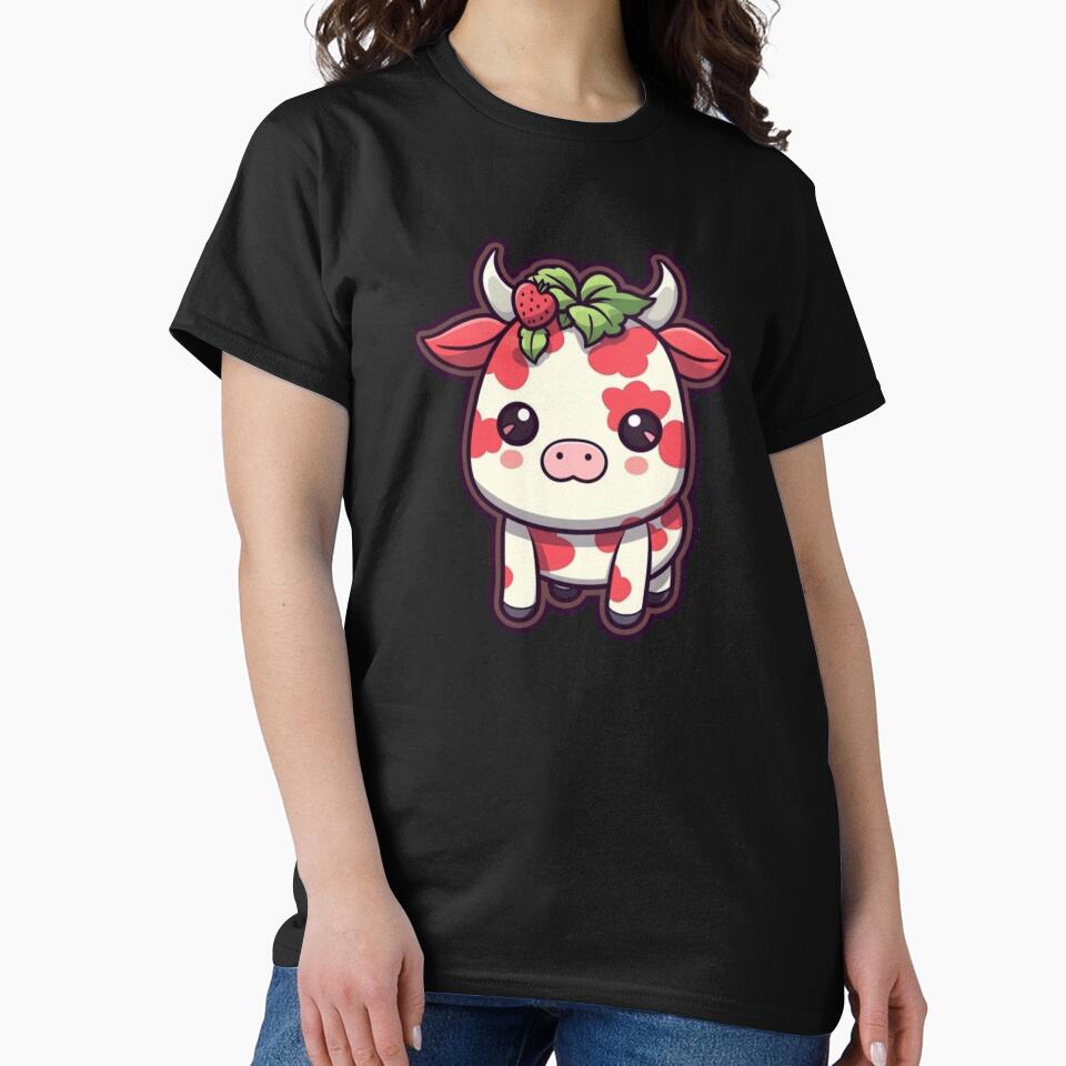 Cute Red Strawberry Cow / Bull, Cartoon Style, Sticker Illustration by art-max-jenner