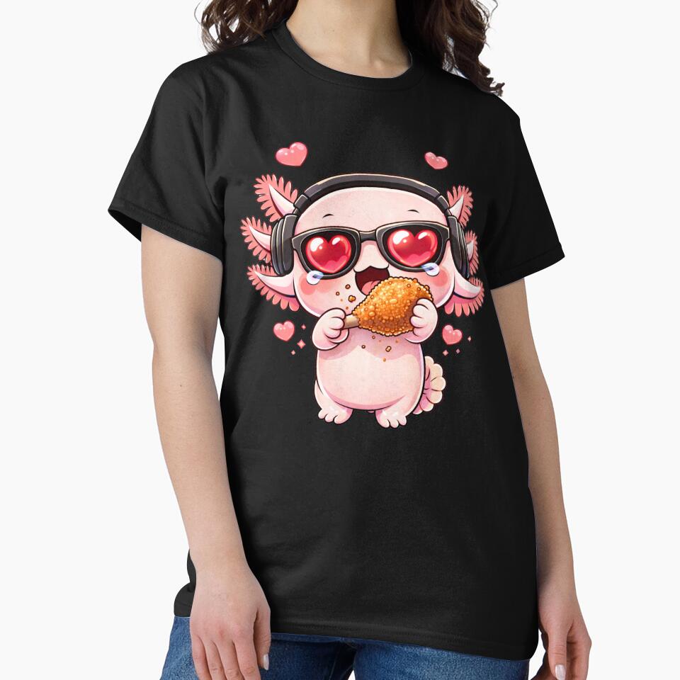 Fried Chicken Addict Axolotl – Cute Kawaii Axolotl Eating Fried Chicken Chibi Anime Design by ColorSplash123