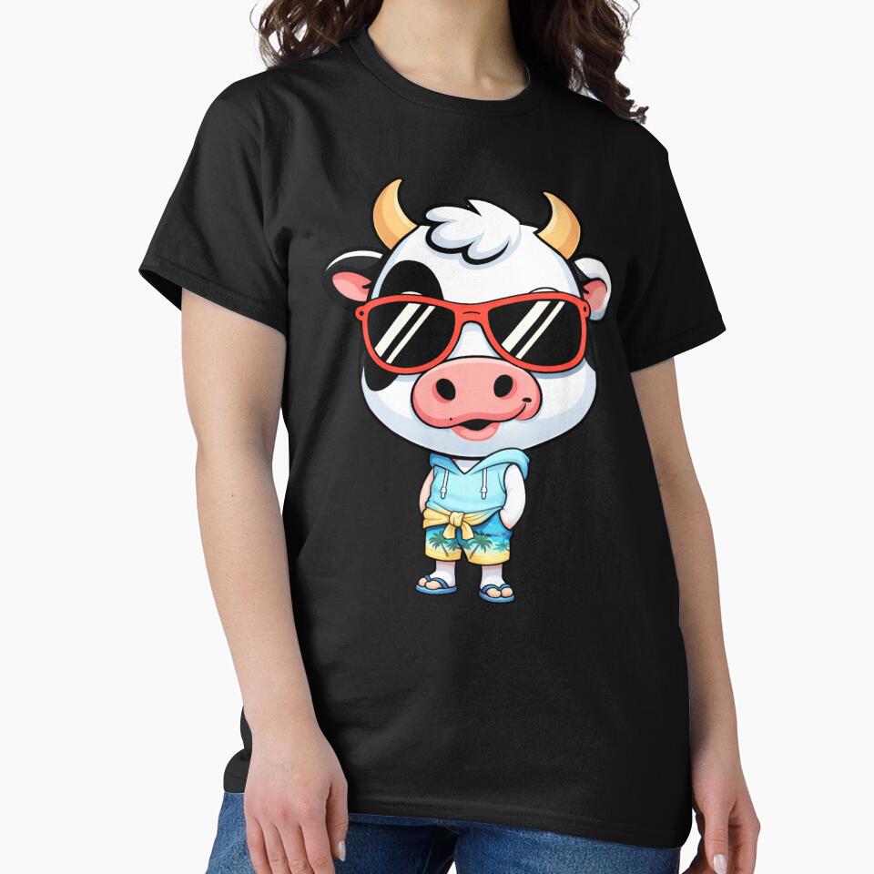 Beach Vacation Cow – Cute Chibi Cow Cartoon | Summer Holiday Design by ColorSplash123