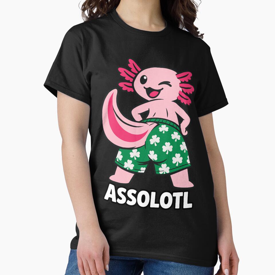 Axolotl Winking — Retro Clover Shorts and Cheeky Mascot Design by NaturEdeN
