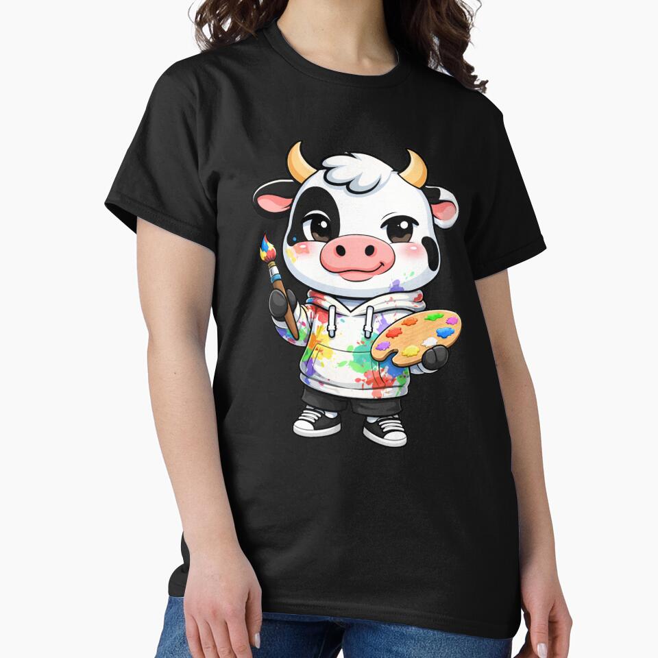 Artist Cow – Cute Kawaii Chibi Cow Cartoon | Creative Lifestyle Design by ColorSplash123
