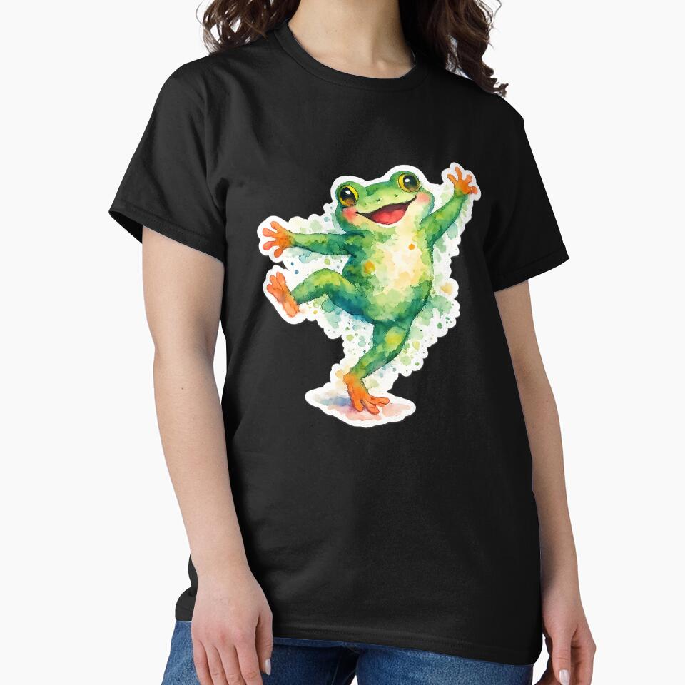 Cute Happy Frog Watercolor – Kawaii Dancing Frog by timizar