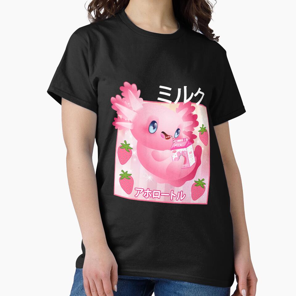 Awesome Kawaii Axolotl Strawberry Milk Shake Japanese Anime by mteehut