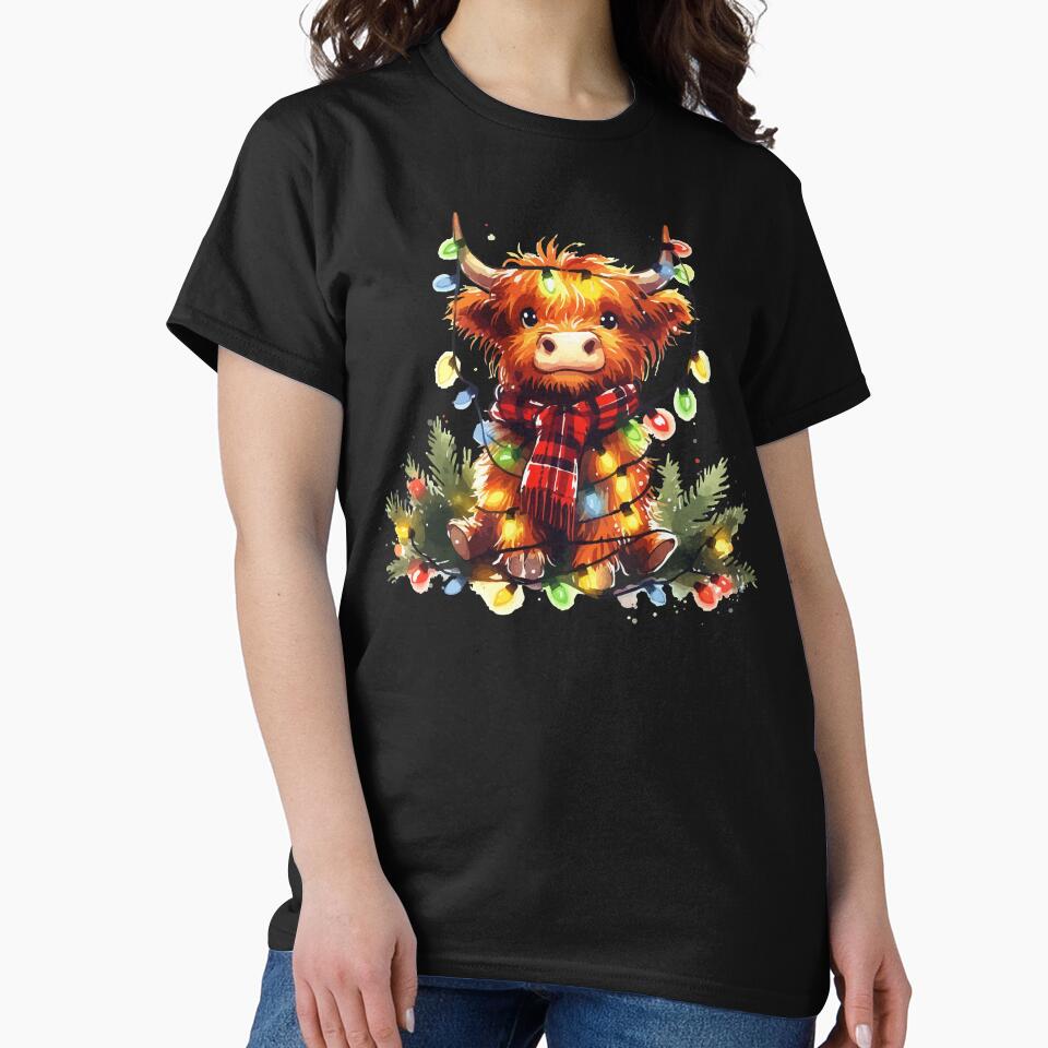 Cute Christmas Highland Cow Heilan Coo Christmas Lights by TomFrontierArt