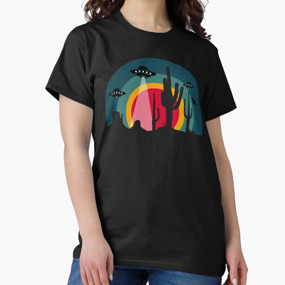 UFO Invasion Desert Retro Sunset by designandclouds