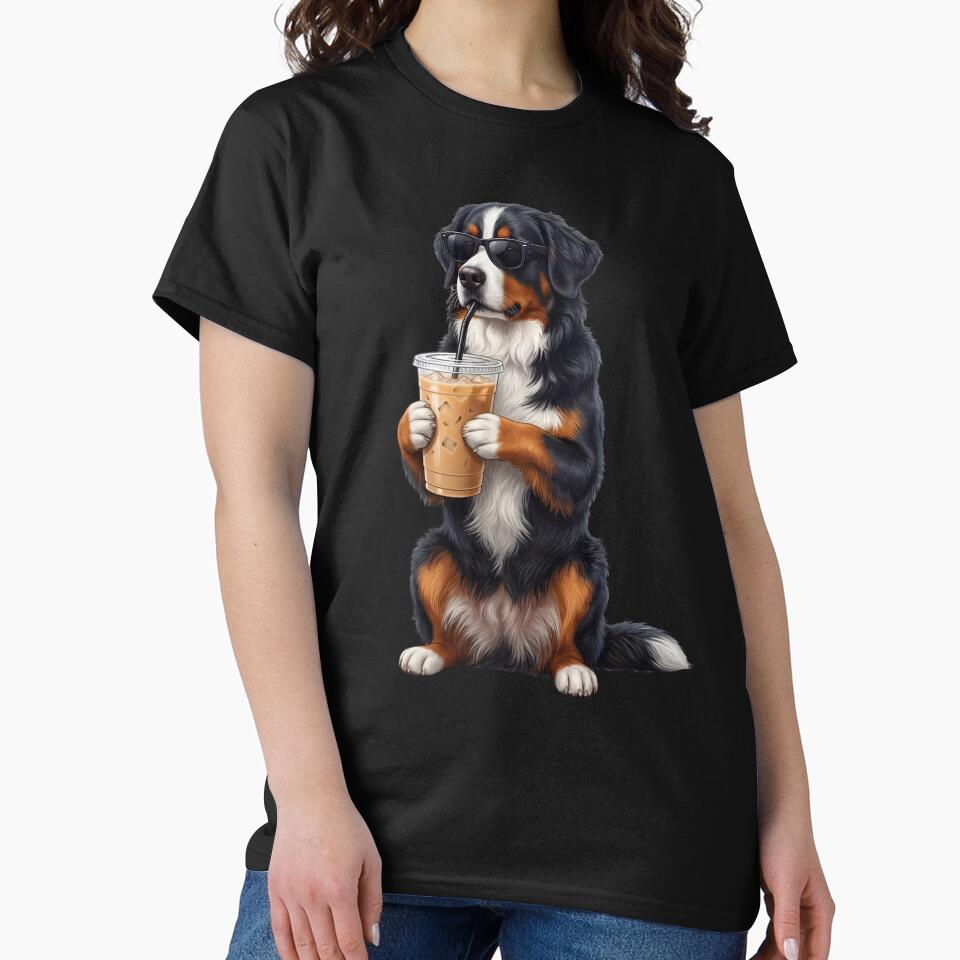 Funny Bernese Mountain Dog Drinking Iced Coffee Meme Dog Lover by TerryConnells