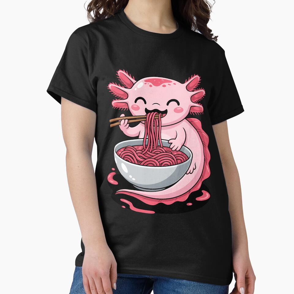 Funny Axolotl Noodle Kawaii Axolotl Eating Ramen Noodles by tiekanamac