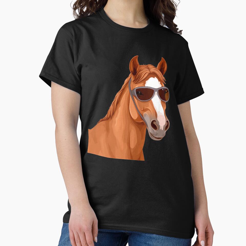 Funny Brown Horse Wearing Sunglasses, Cute Illustration by NBSStore