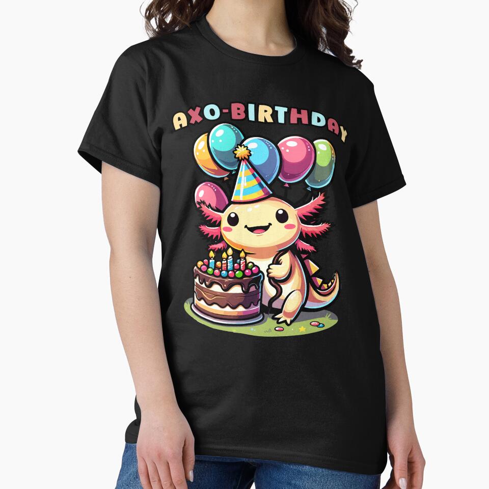 Axolotl birthday party with ballons And cake - Cute Kawaii mexican walking fish birthday celebration pun by ColorAlotl