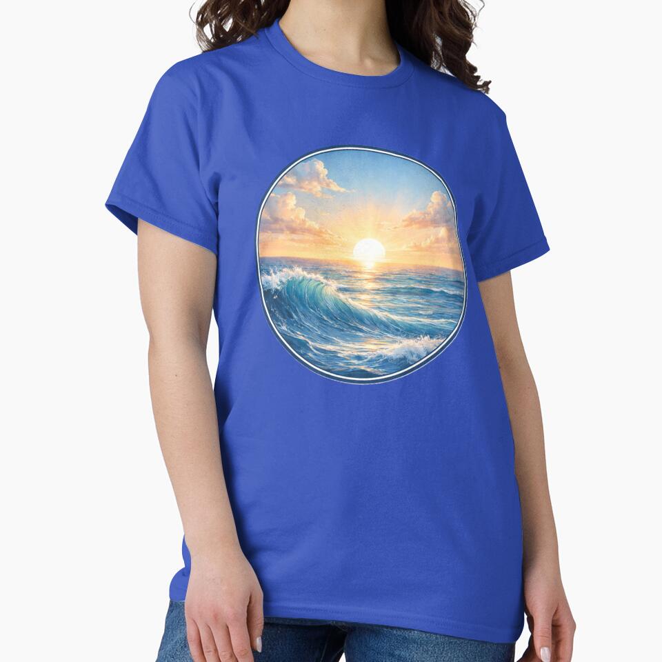 Ocean Sunrise Horizon – Blue Circle Coastal Art Design by TheJoyfulPen
