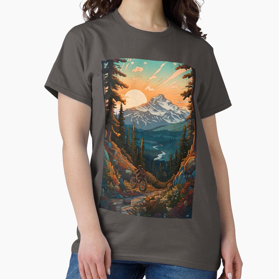mountain and sun mountain bike art by ArtVilleStore