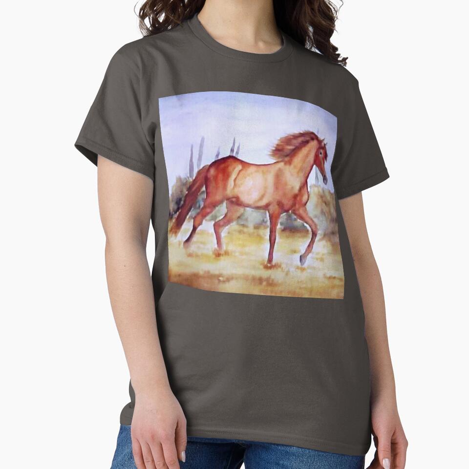 Galloping horse summer field watercolor painting by horseaddicted