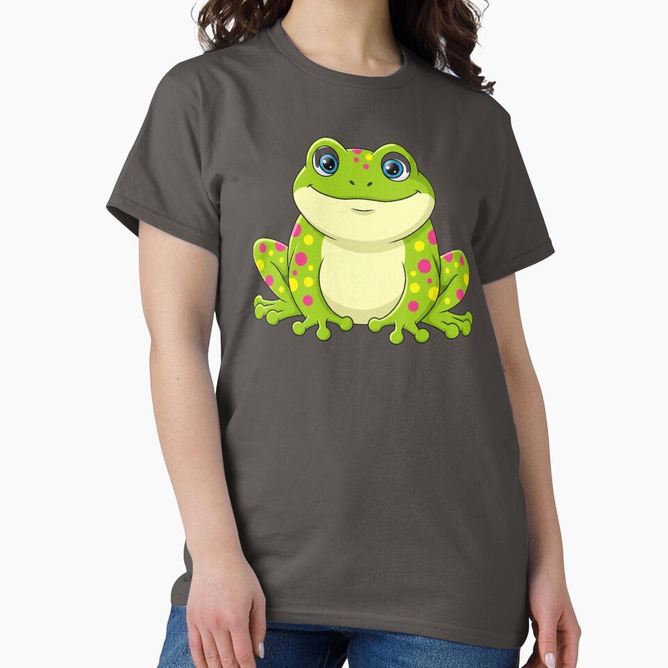 Cute Kawaii Spotted Frog Big Eyes Pink Green Cartoon by anandsiva2703