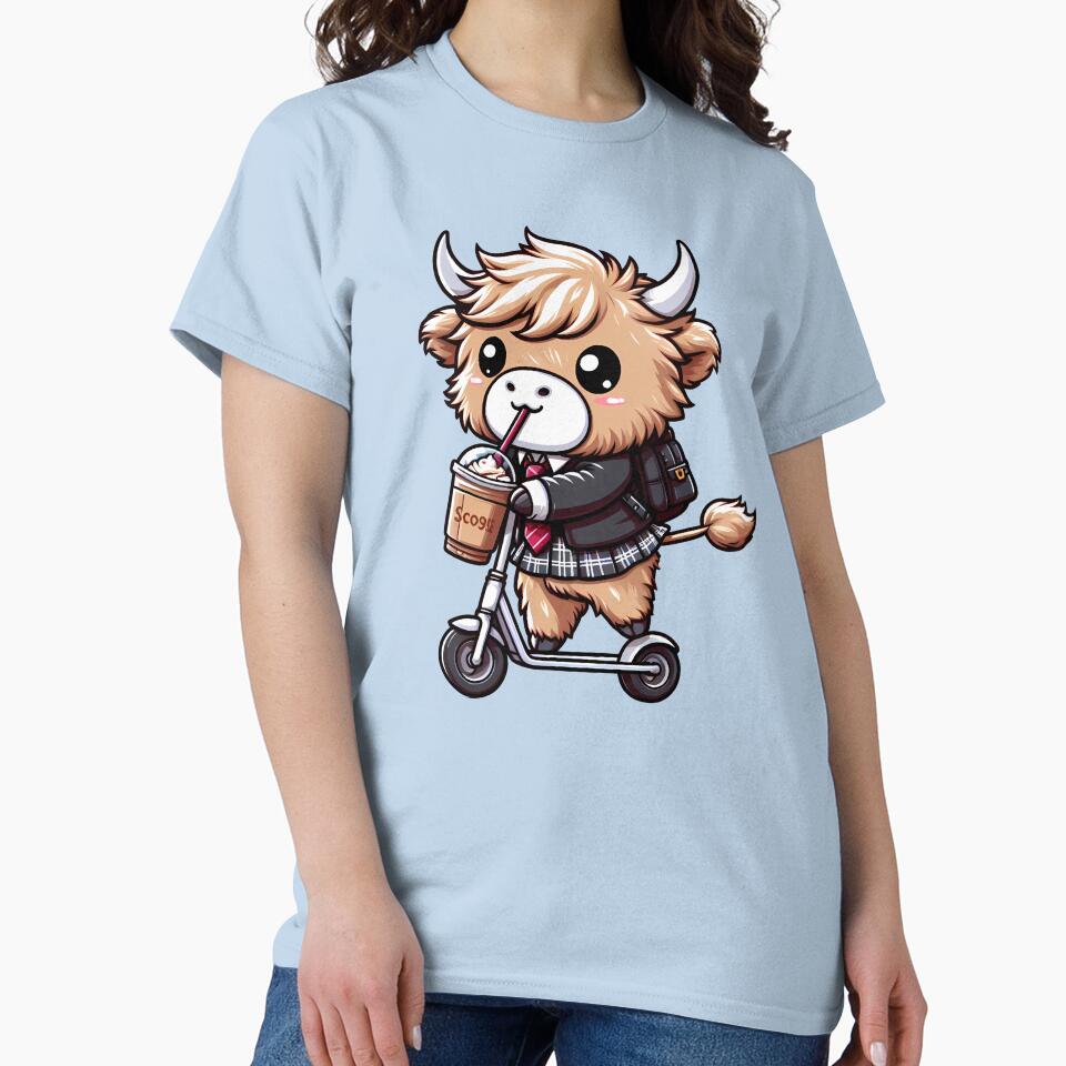 Fluffy Baby Highland Cow Ride Electric Scooter by Funny Vintage Stickers And T-Shirts
