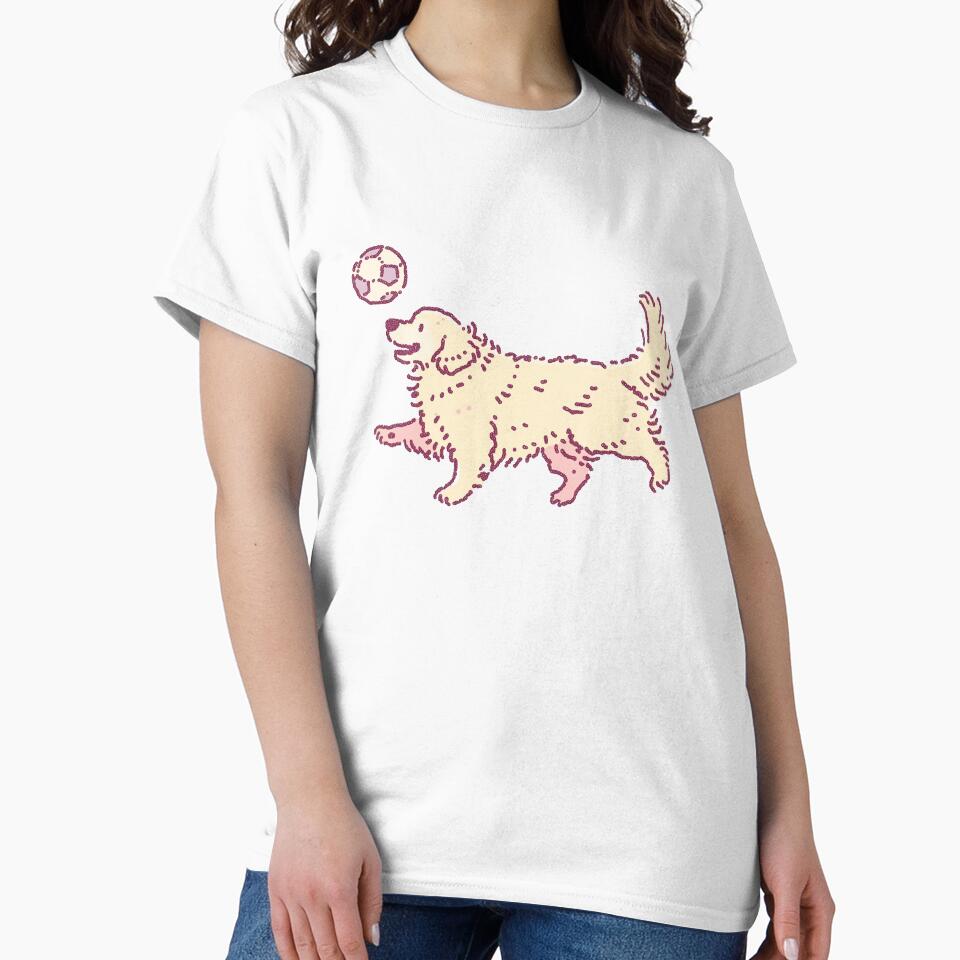 Soccer Football Golden Retreiver, playful dotwork illustration by Magnificent Lizard