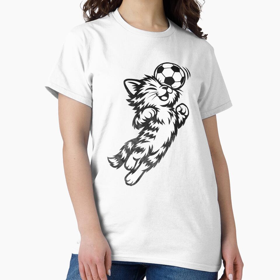 Soccer Cat Heading Ball Minimalist Cat Football Line Art Design by BernoNickel