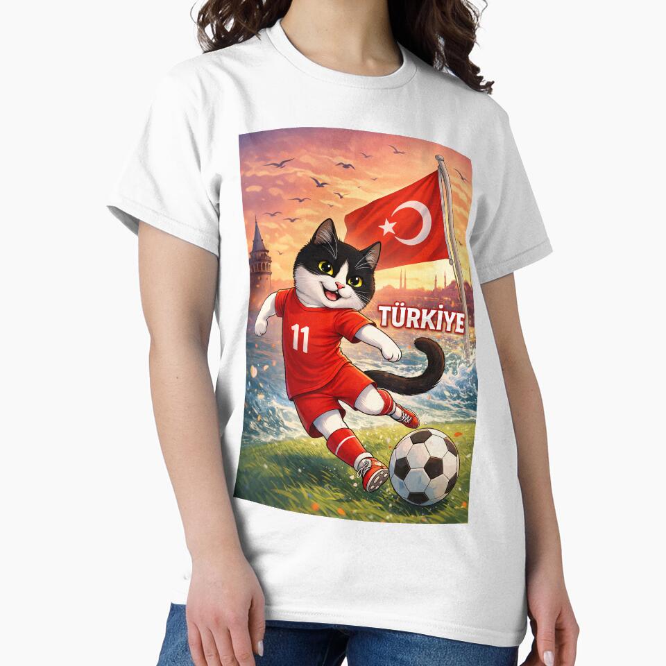 Cute Turkish Soccer Cat – Türkiye Istanbul Sunset Football Illustration, World Cup 2026 by Pacika