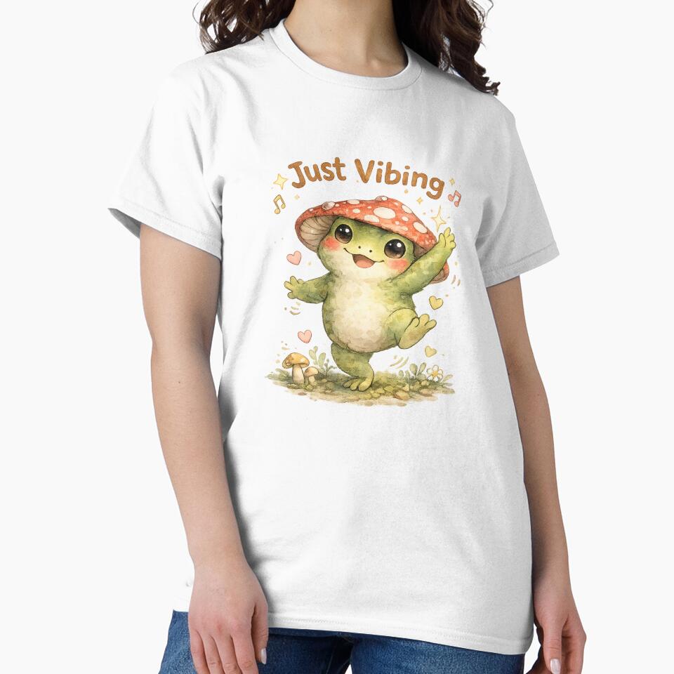 Just Vibing Frog – Cute Dancing Frog Cottagecore Watercolor Illustration by Nusha Creations