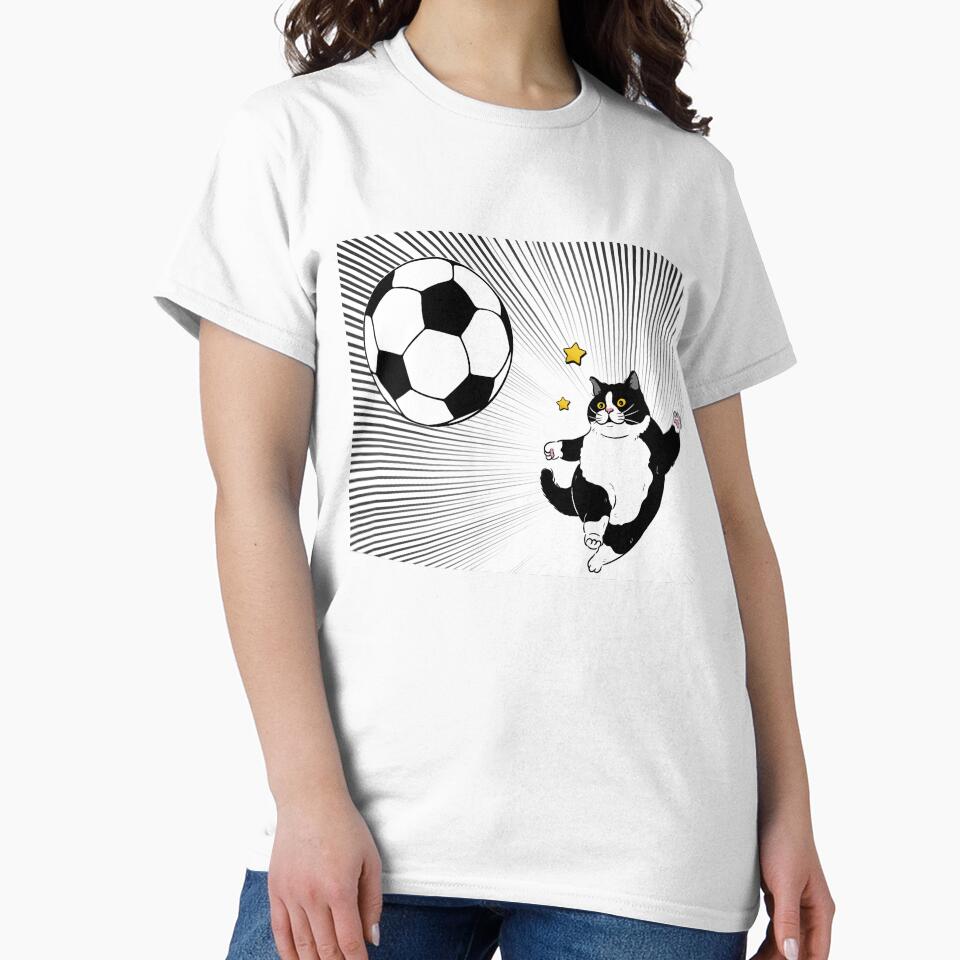 Comic-Style Soccer Cat – Black and White Sports Design by shopfindingbeni