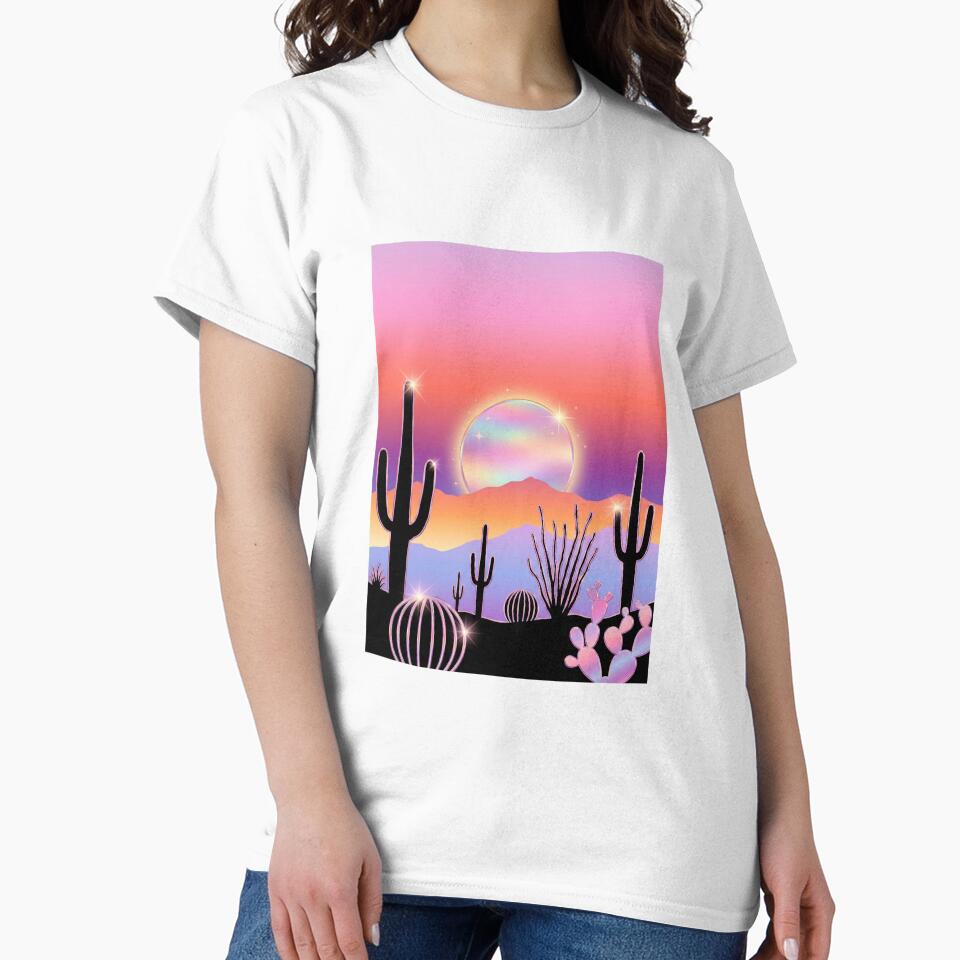 Holographic Desert Sunset Rainbow Iridescent Cactus Saguaro Magical Vaporwave Art by Maxbevier