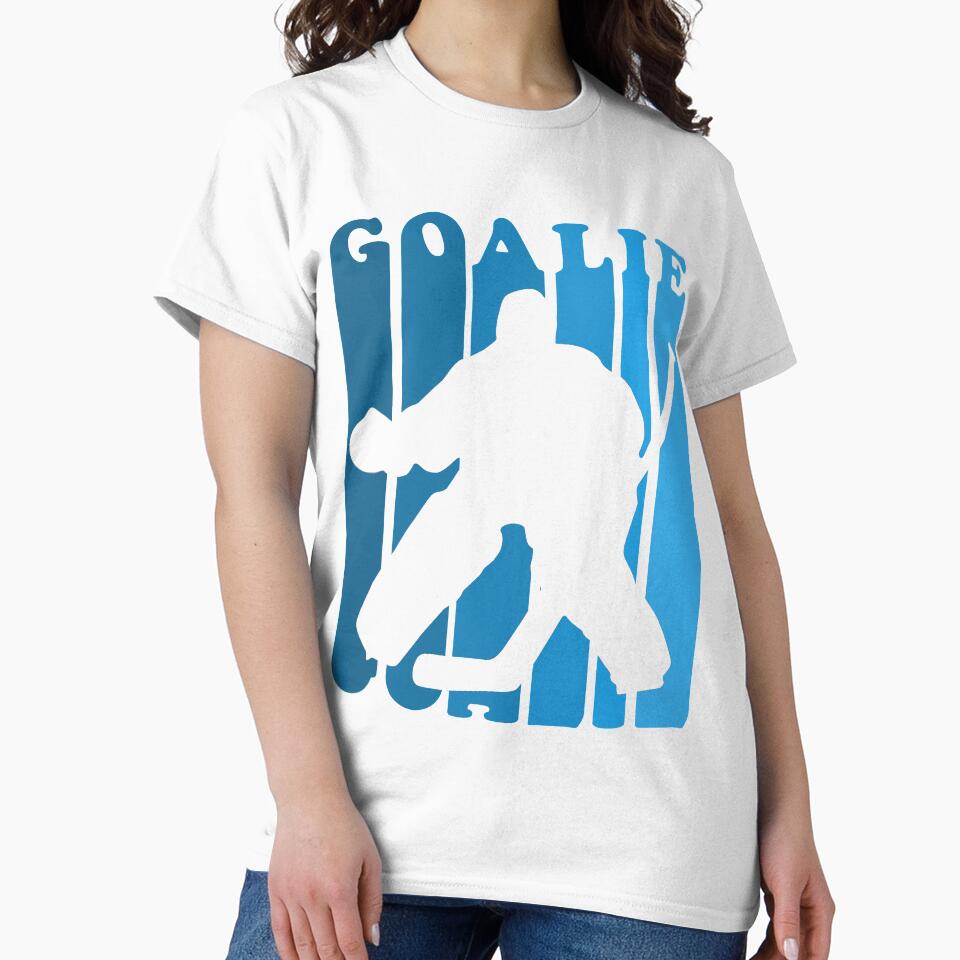 Retro 1970's Style Hockey Goalie Silhouette T-Shirt Goalie Hockey Sport by arcadetoystore