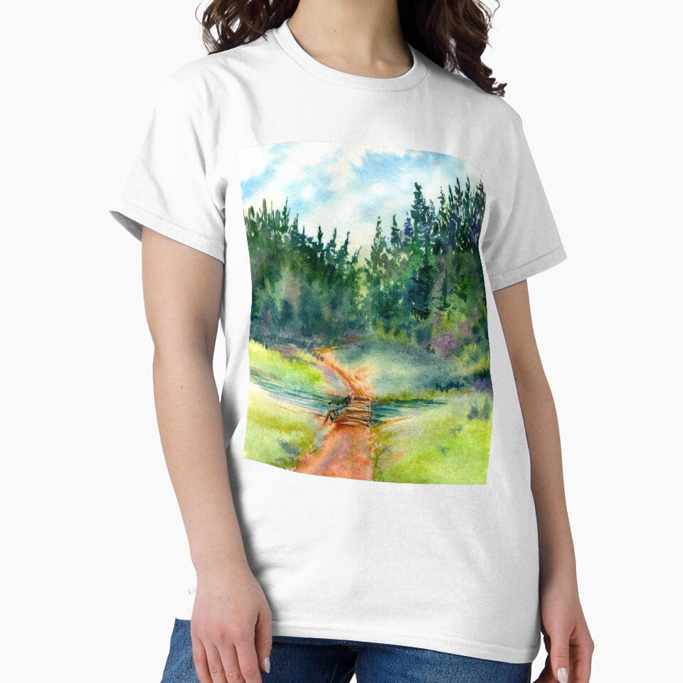 Path In The Pine Forest, Watercolor Landscape Painting by DaisyPaints