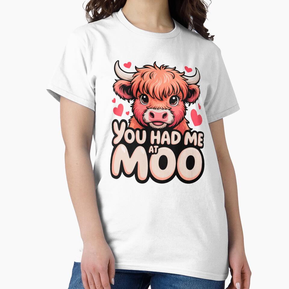 You Had Me at Moo Cute Highland Cow Valentine Design by Loviness