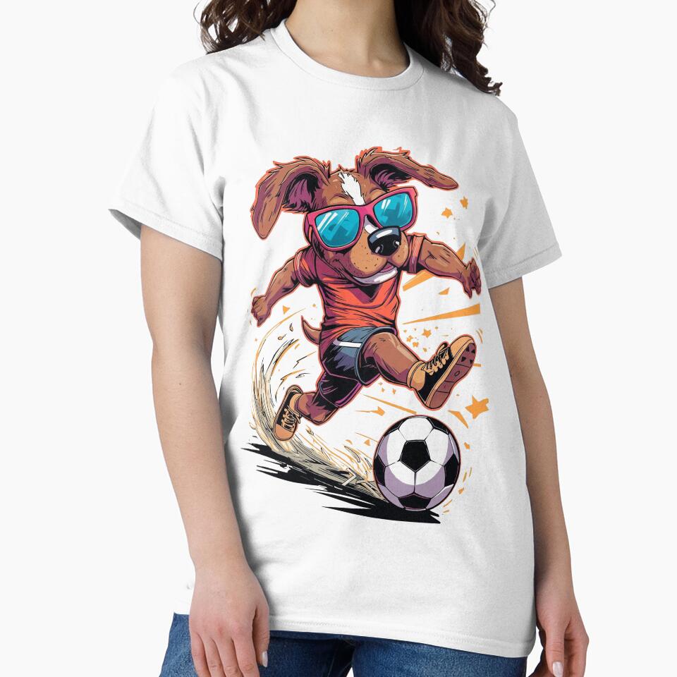Cool Sporty Dog Playing Soccer Funny Cartoon T-Shirt & Sticker by Bada-stickers