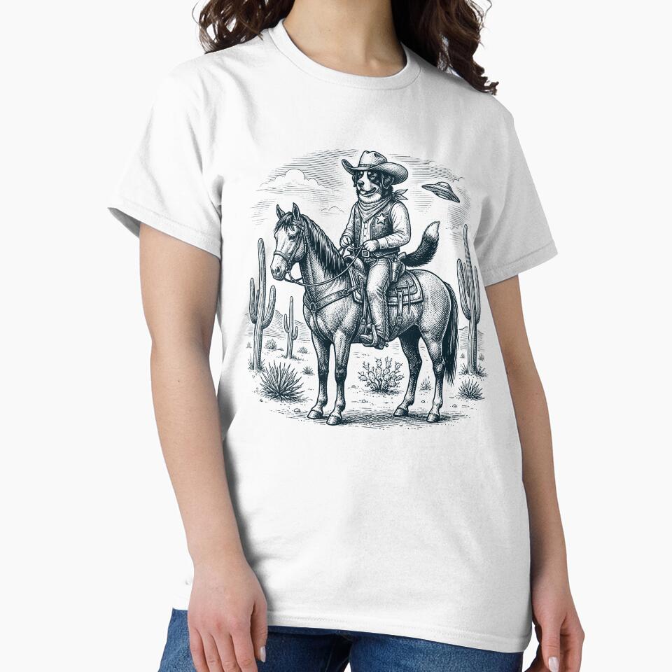 Vintage Bernese Mountain Dog Cowboy Desert Horse UFO Cactus Dog Lover by DoodleTortle