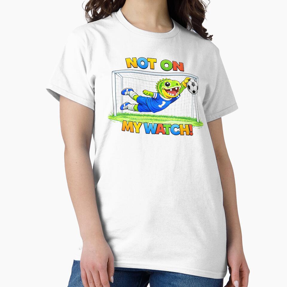 Rexy the T-Rex Soccer Goalie – “Not On My Watch!” Funny Dinosaur Goalkeeper Art for Kids by SandpiperDesign