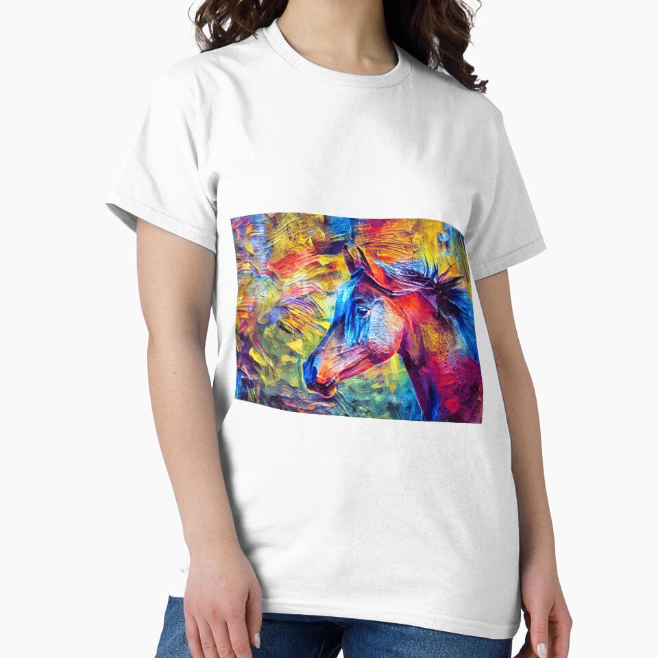Portrait of a thoroughbred horse – colorful thick oil paint by NickoPrints