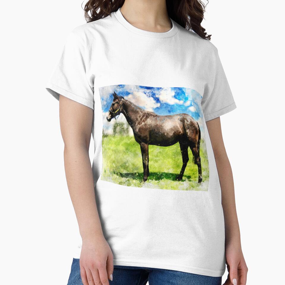Thoroughbred horse on a pasture - watercolor painting by NickoPrints