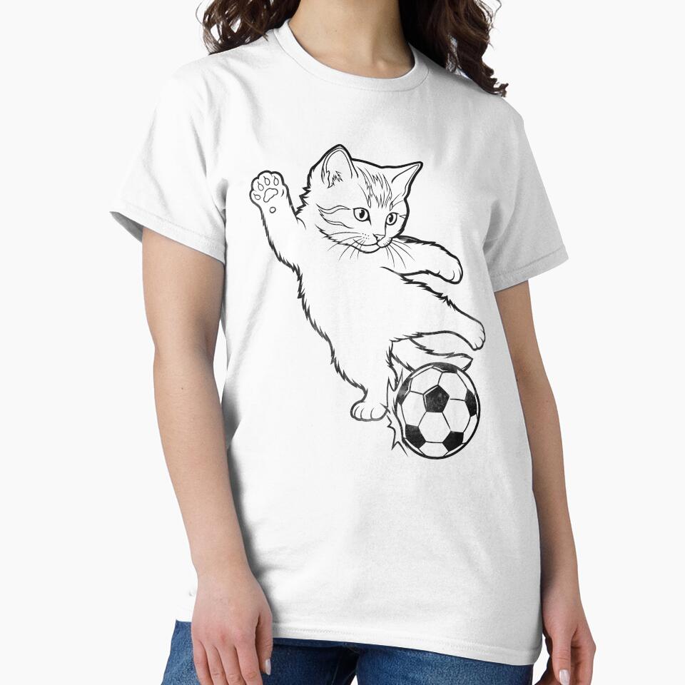 Funny Soccer Cat Kicking Minimalist Line Art Cat Playing Football by BernoNickel