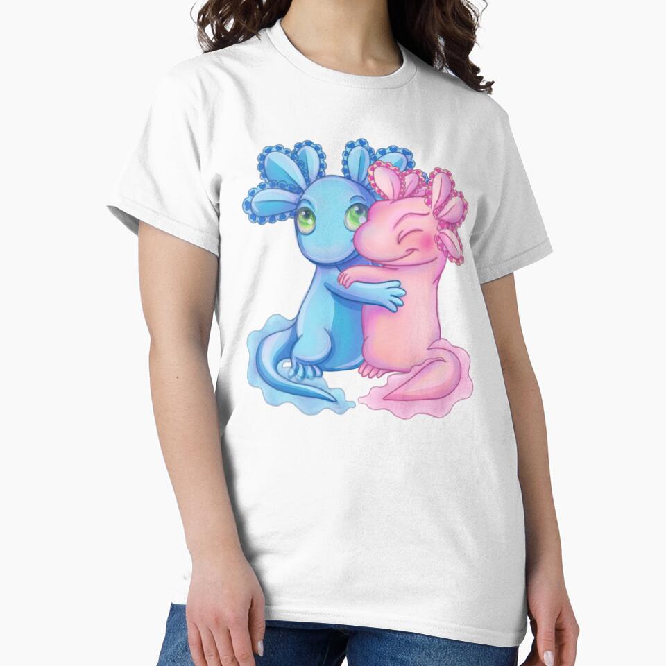 Kawaii Axolotl Love Birds Pink and Blue by Levana-Jane