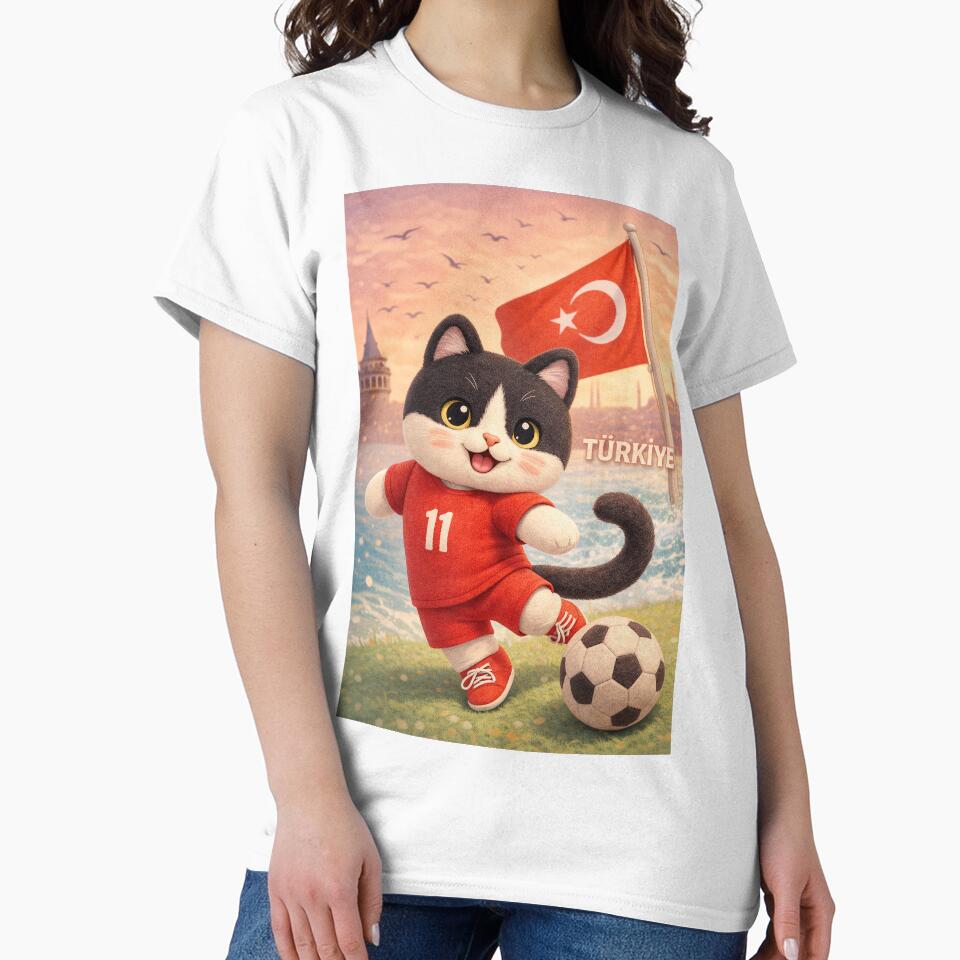 Cute Plush Turkish Cat Football Player – Türkiye Soccer Kitten Illustration by Pacika