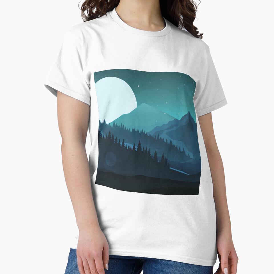 Nature Mountain Forest Full Moon Blue Night Scenery by IamTrending