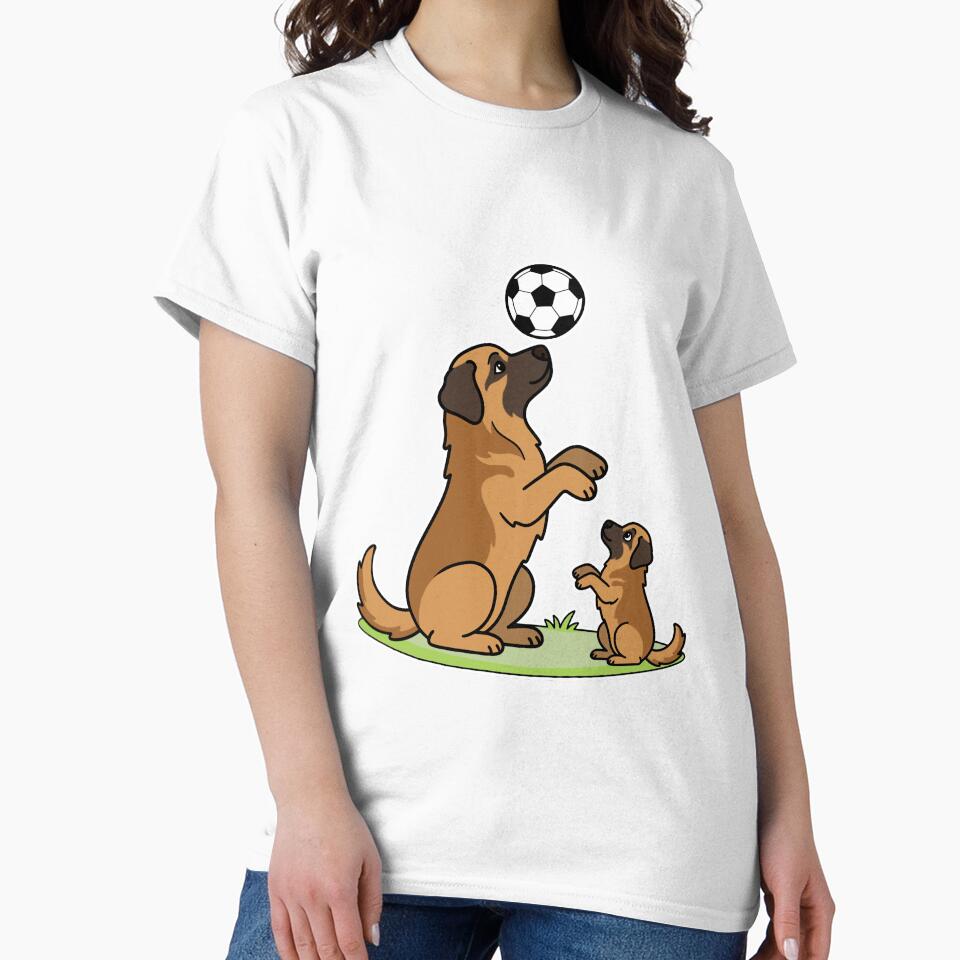 Leonberger Dog Dad and Puppy Playing Soccer Cartoon by Blupunk