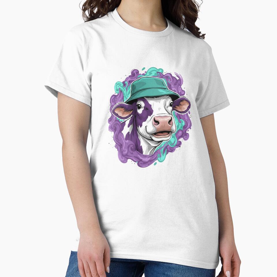 Cool Cow with Bucket Hat Funny Farm Animal Illustration by LittleLoopArt
