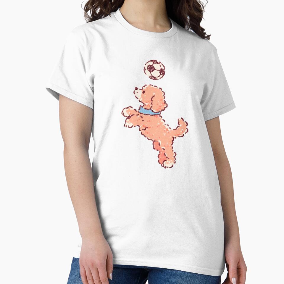 Soccer Football Poodle, playful pastel crayon illustration by Magnificent Lizard