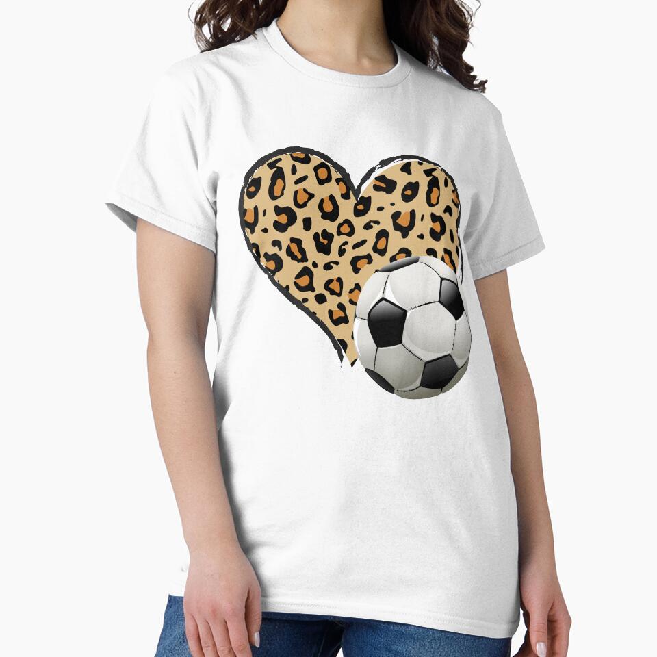 Cool Soccer Love Leopard Heart Design For Soccer Lovers ,Funny Football Sport Valentine's Day Outfit Boys And Girls by pedrored369