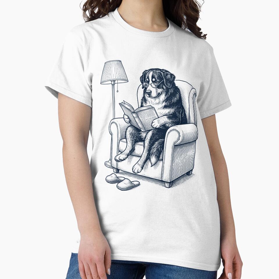 Vintage Bernese Mountain Dog Read Book Dog Mom Dad by DoodleTortle