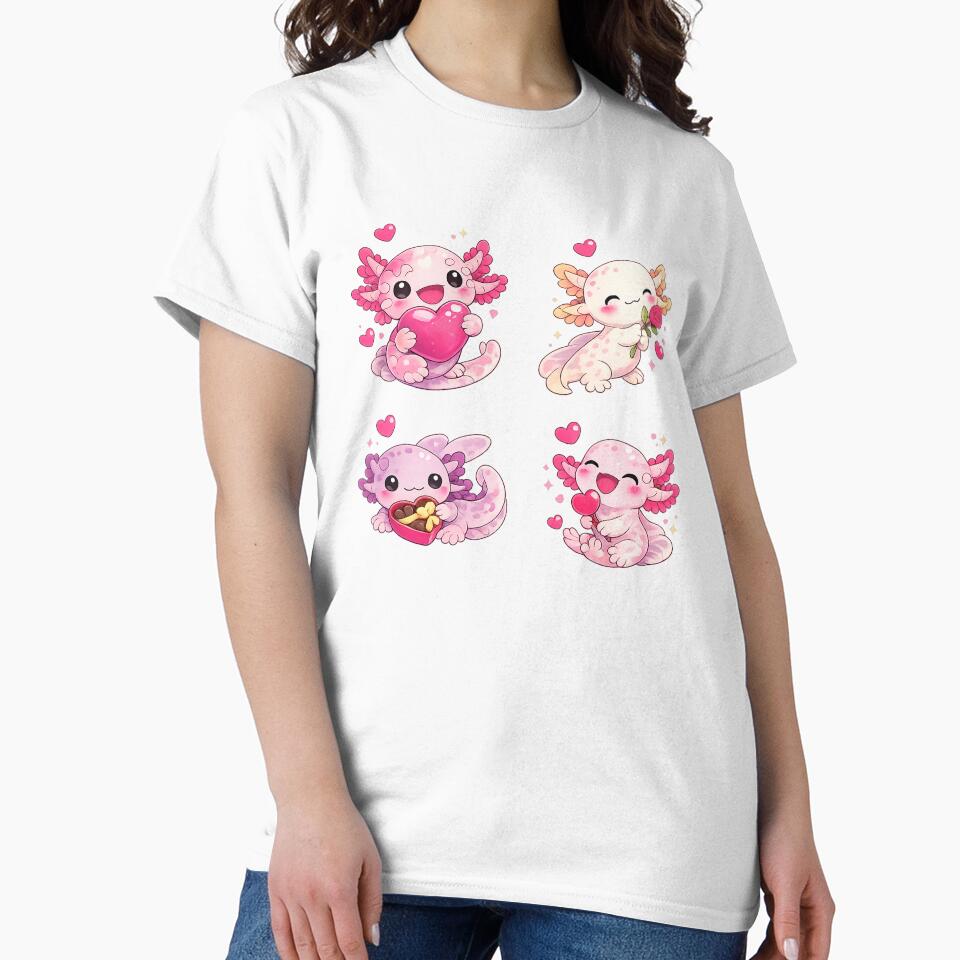Cute Axolotl Valentine Love Set – Kawaii Pink Axolotl Illustration by RetroPop23