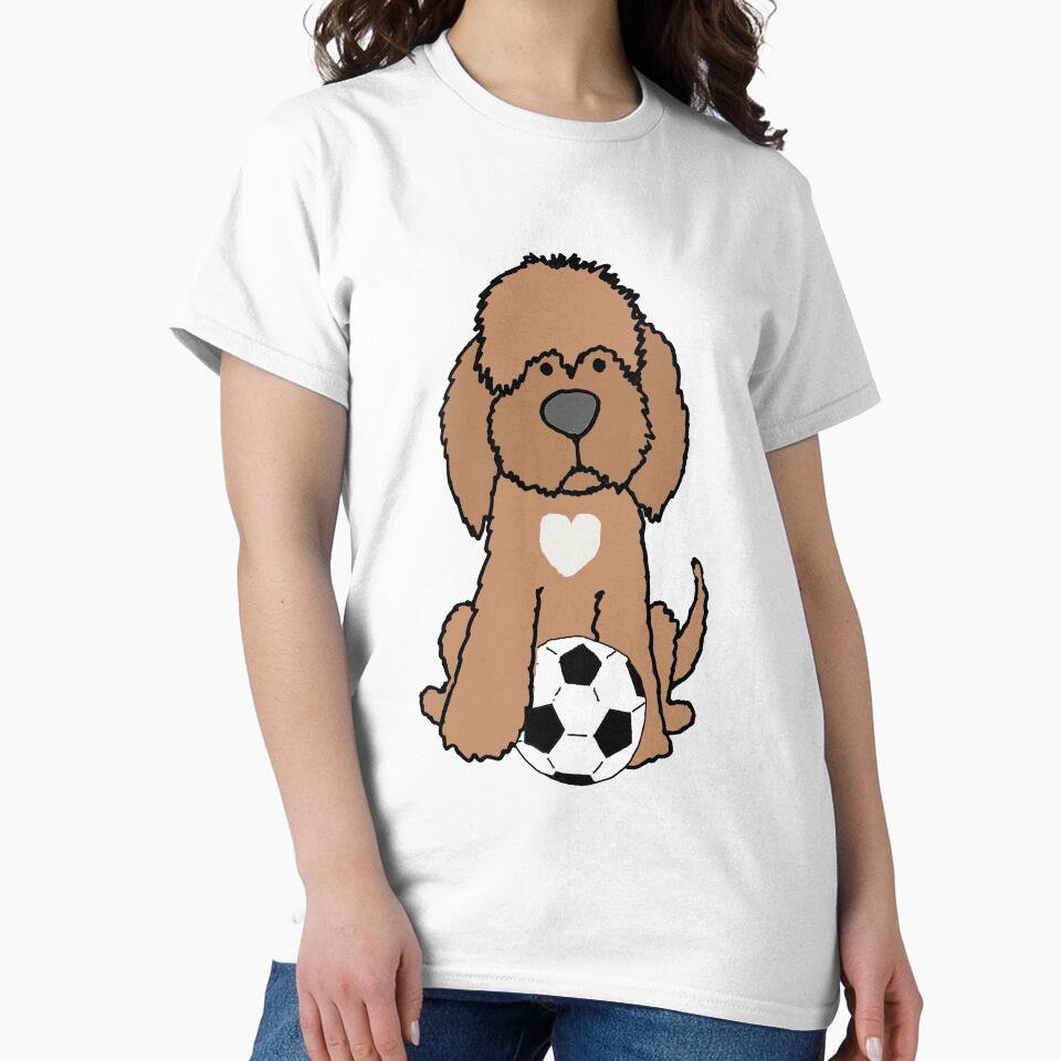 Funny Labradoodle Puppy Dog Playing Soccer by Nature's Fancy