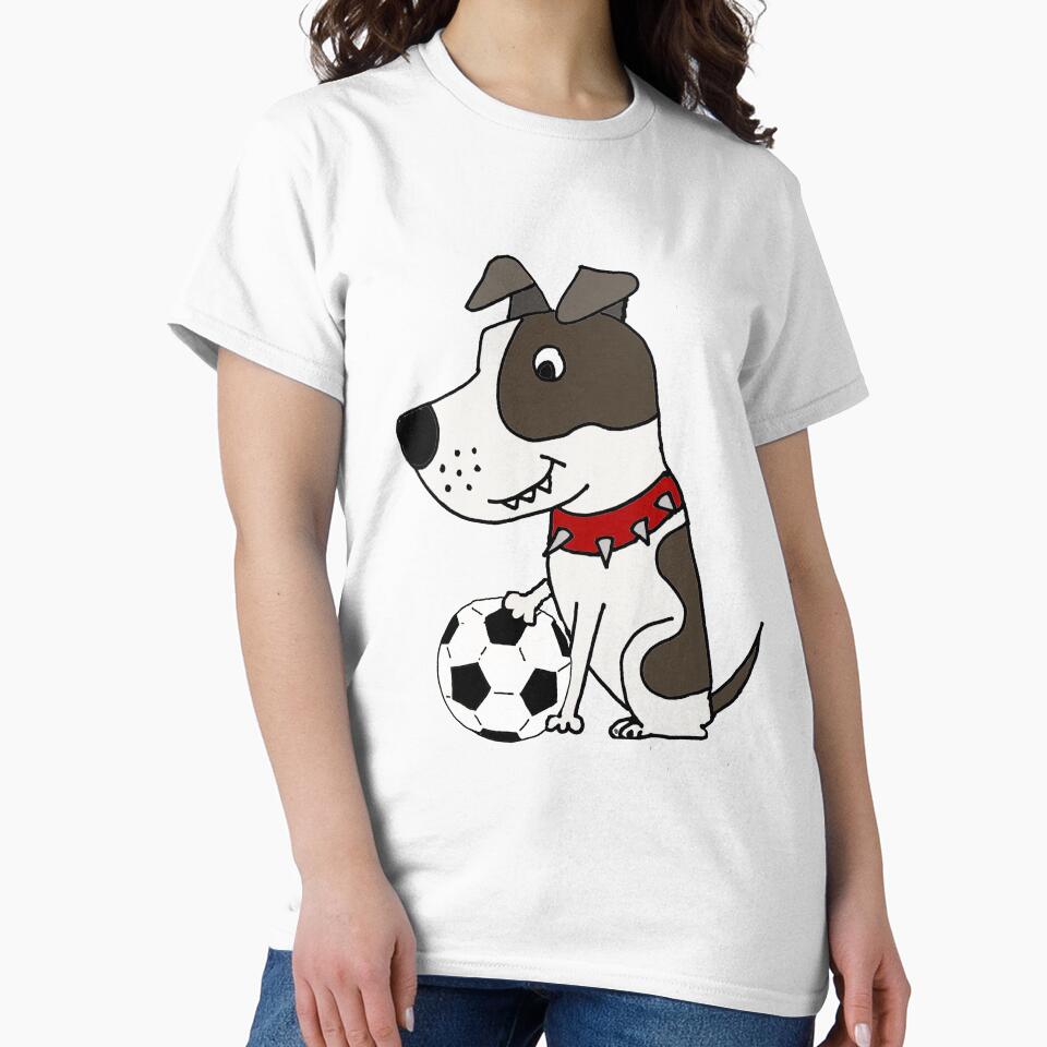 Funny Pitbull Dog Playing Soccer Cartoon by Nature's Fancy