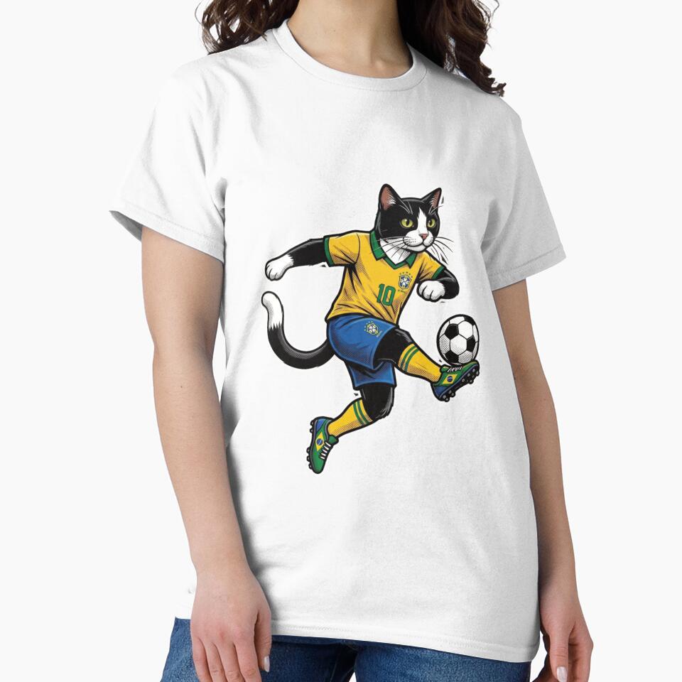 Retro 90s Brazilian Soccer Cat by Ink & Void Co.
