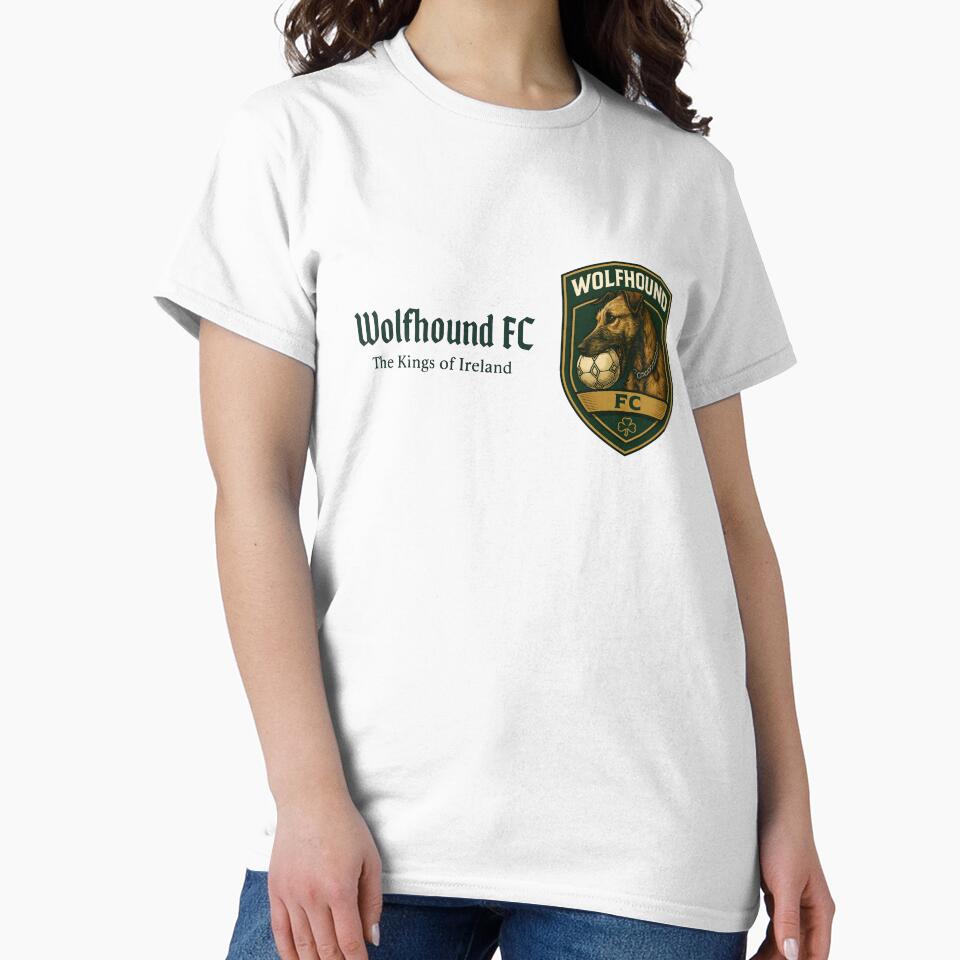 Wolfhound FC - The Kings of Ireland - Irish Wolfhound with soccer ball in mouth  - Green Font by Irish Wolfhound Central