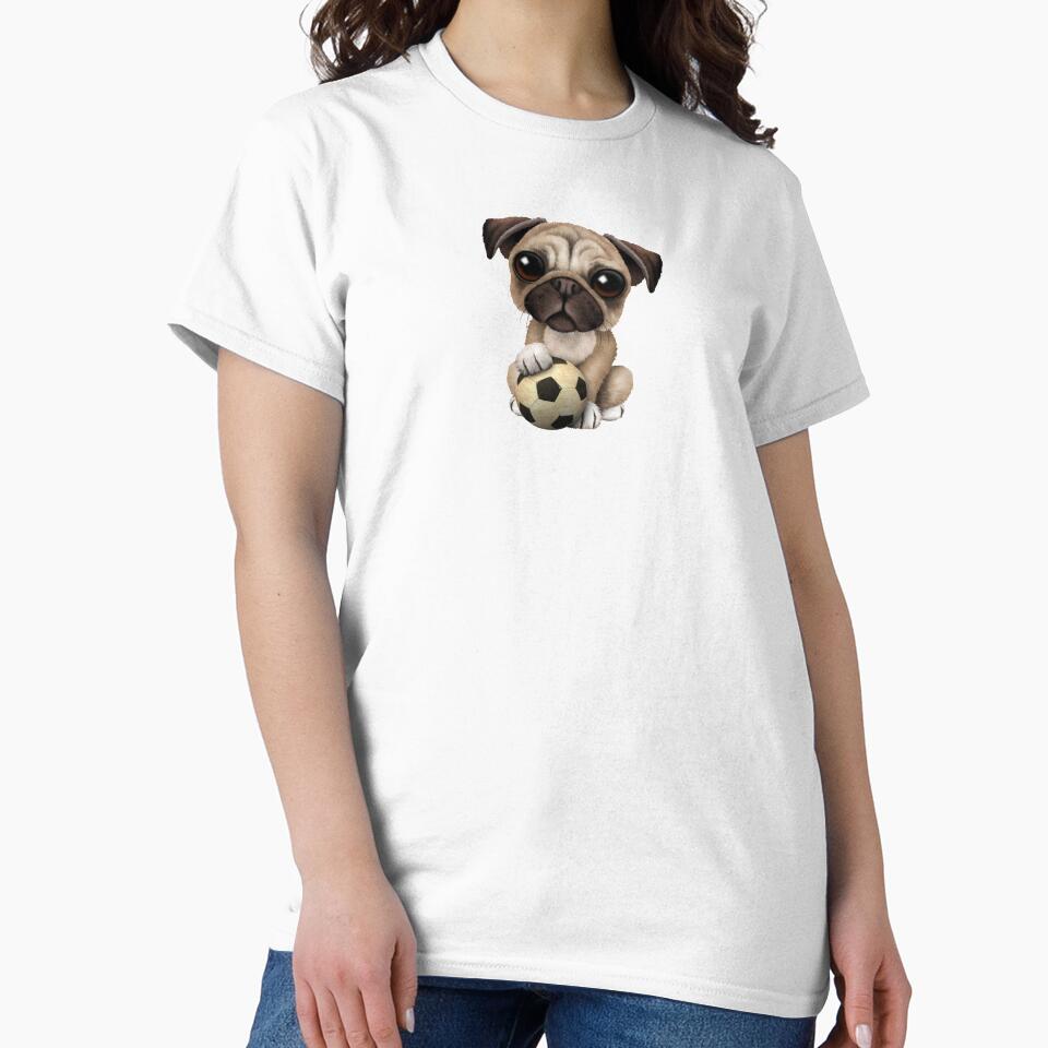 Cute Pug Puppy Dog With Football Soccer Ball by JeffBartels