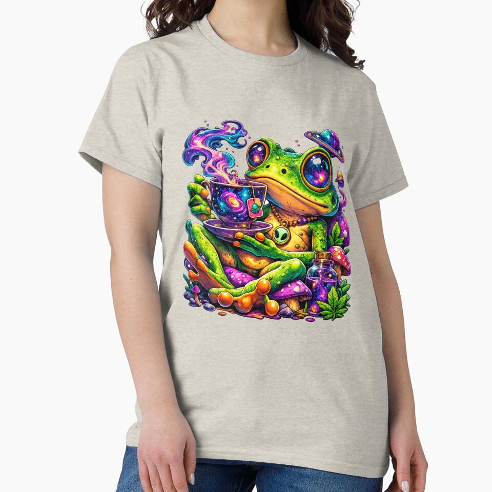 Alien frog drinking cosmic tea by FroggyOnly