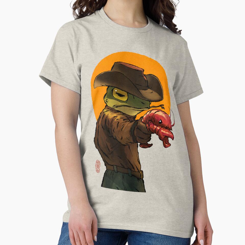 gunslinger cowboy western frog with pistol shrimp crawdad artwork drawing by DingHuArt