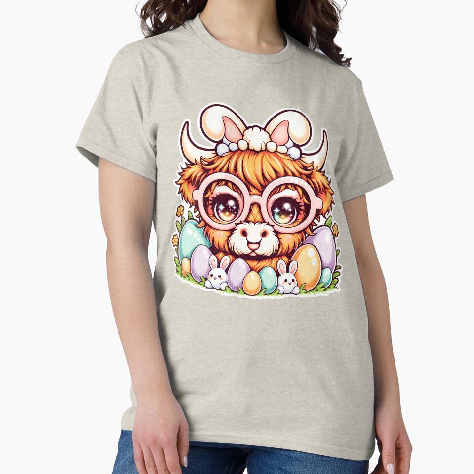 Cute Highland Cow Easter, Hello Spring, Easter Cow with Bunny Ears – Cute Kawaii Easter by ArcticFoxStudio